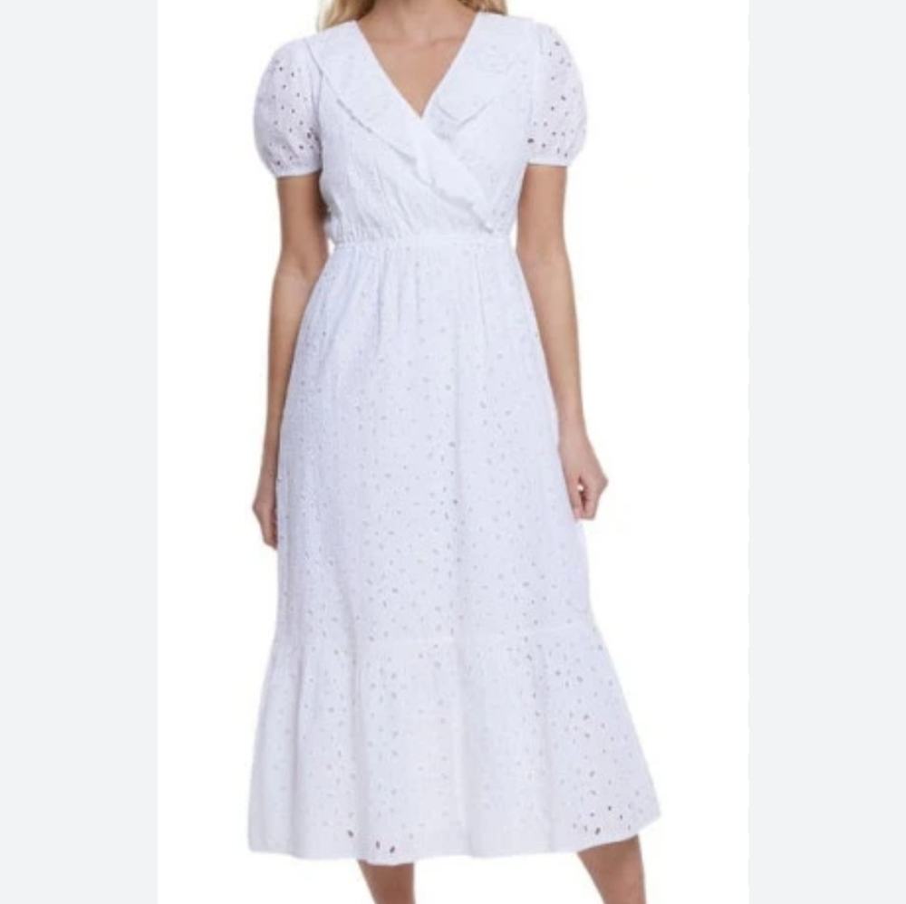 NEW River Island Women's Eyelet Embroidered Cotton Midi Dress Size 6